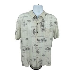 Harley-Davidson XL Button Shirt Hawaii‎ Viscose Motorcycle Print